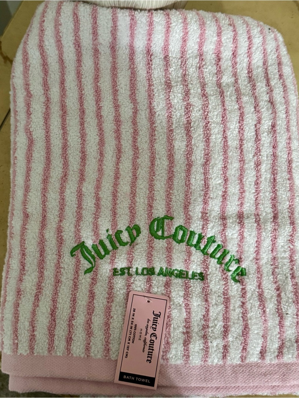 Juicy Couture Pink & Green Striped Towel Set NEW - Picture 4 of 8